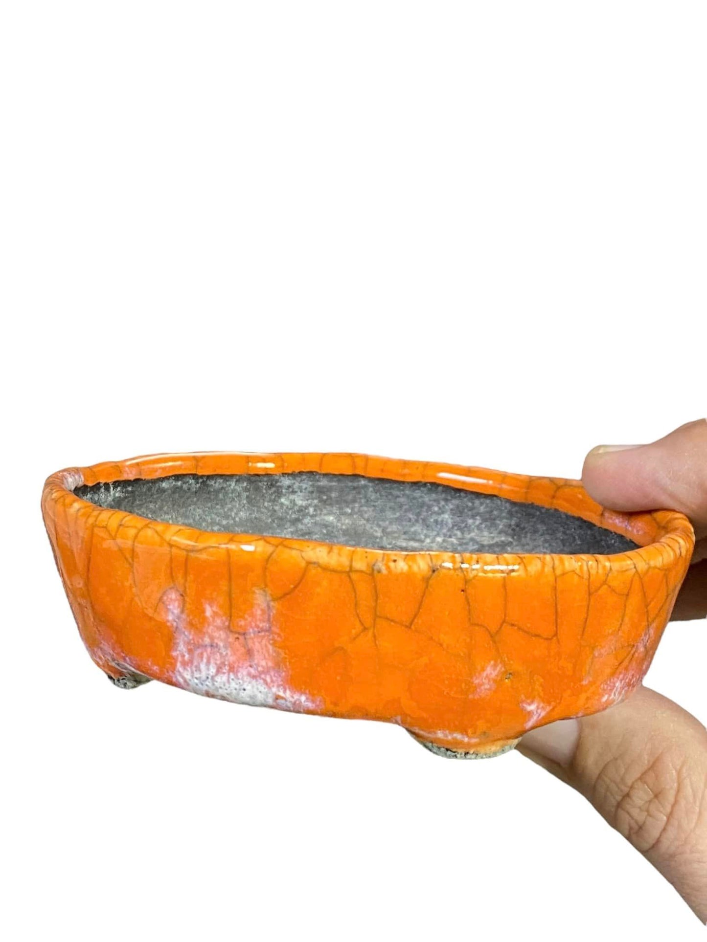 Bunzan - High Quality Crackle Glazed Oval Bonsai Pot (4-1/2" wide)