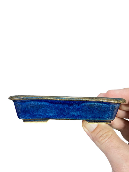 Dokou - Namako Blue Glazed Rectangle Bonsai Pot (4-1/2" wide)