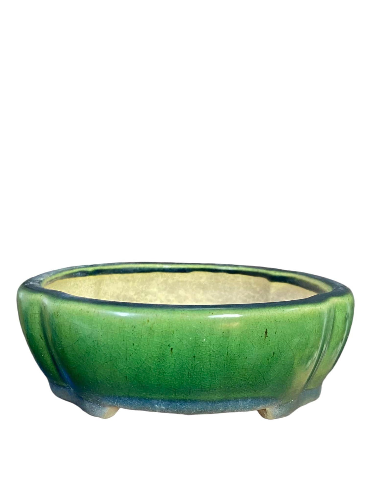 Youmei Kouchi - Stellar Crackle Glazed Mokko Shaped Bonsai Pot (7-3/8" wide)