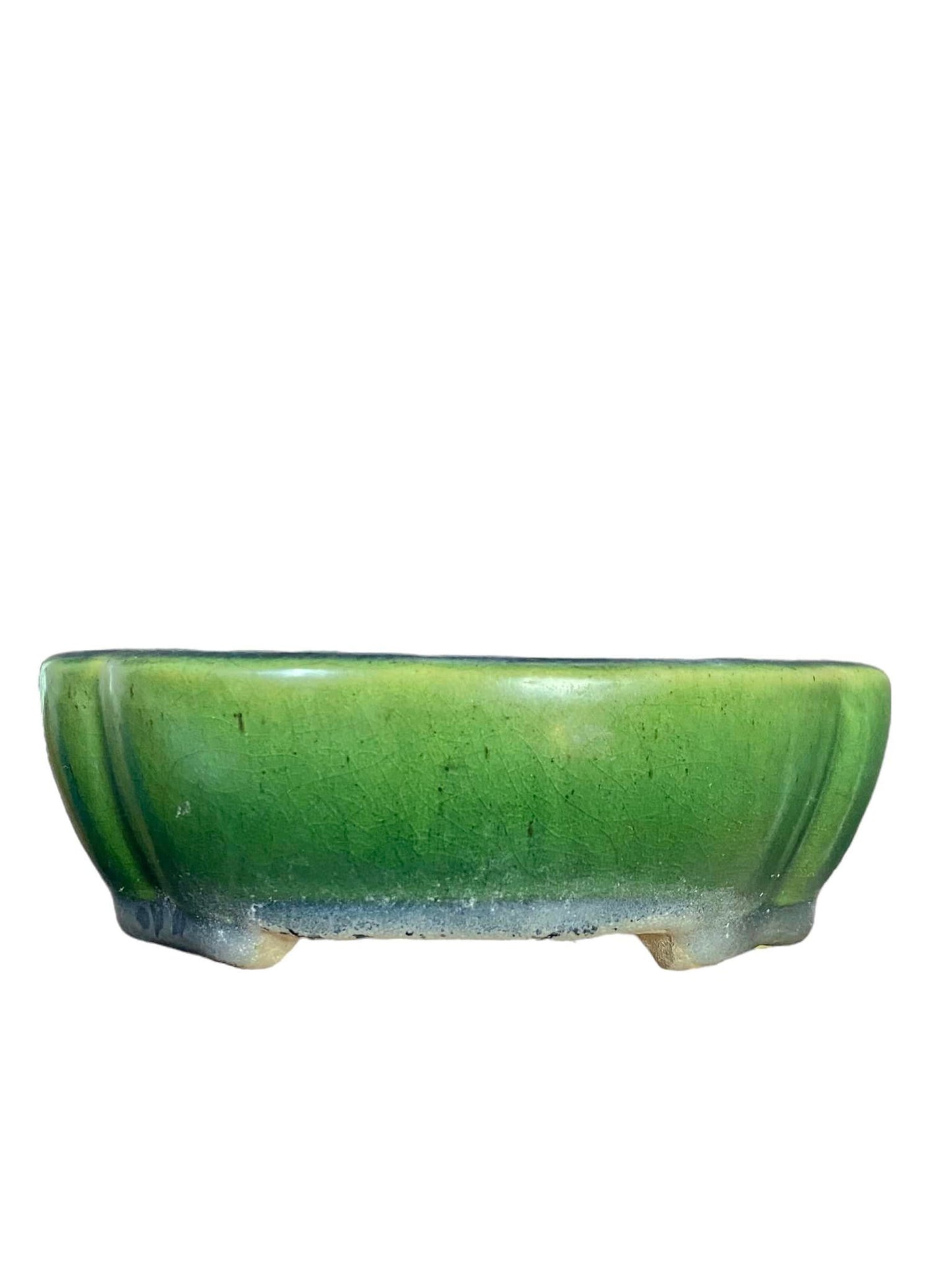 Youmei Kouchi - Stellar Crackle Glazed Mokko Shaped Bonsai Pot (7-3/8" wide)