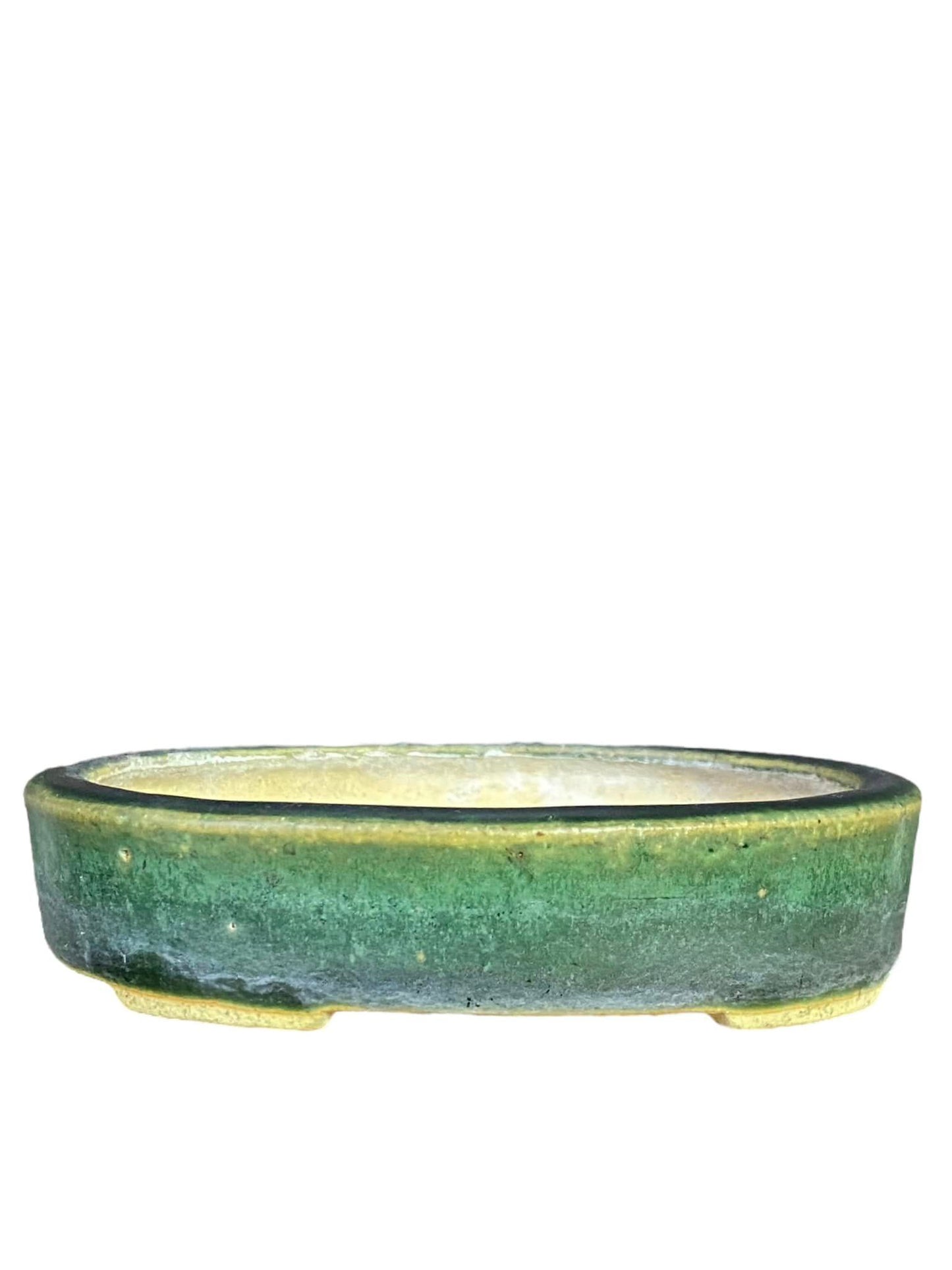 Harumatsu - Older Oribe Glazed Oval Bonsai Pot (5-3/16" wide)