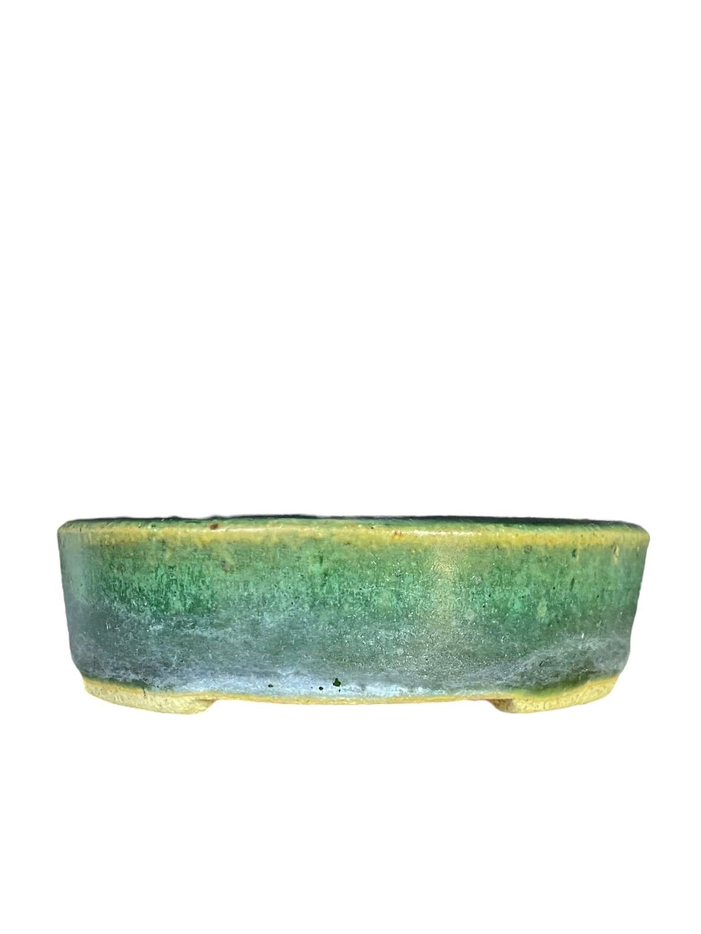 Harumatsu - Older Oribe Glazed Oval Bonsai Pot (5-3/16" wide)