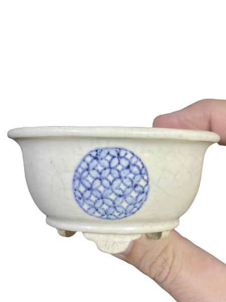 Ikegami - Stellar Painted Geometric Footed Bowl Bonsai Pot (3-1/4" wide)