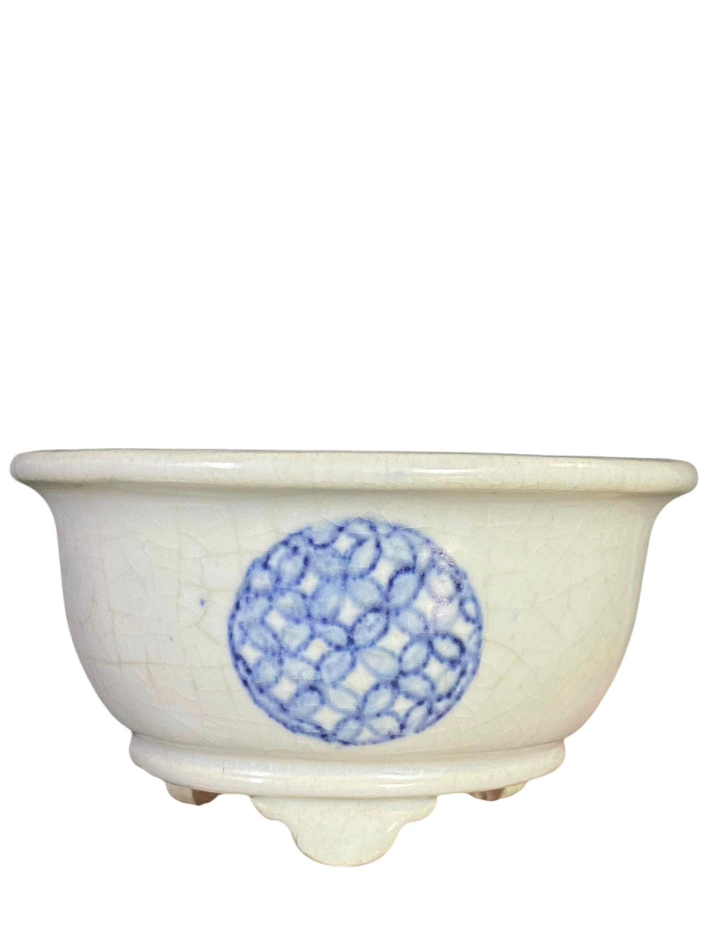 Ikegami - Stellar Painted Geometric Footed Bowl Bonsai Pot (3-1/4" wide)