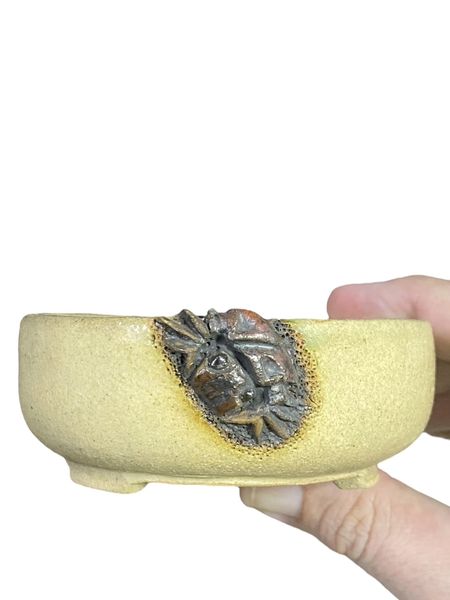 Tanabe Sekisyu - Crab Carved Shallow Bowl Bonsai Pot (3-3/4" wide)