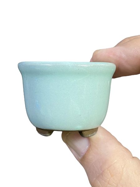 Japanese - Mame Light Blue Glazed Bowl Bonsai Pot (1-3/4” wide)