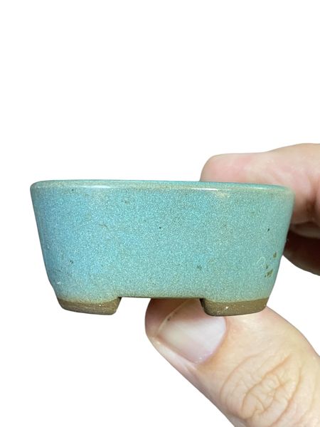 Japanese - Mame Glazed Footed Oval Bonsai Pot (2-1/8” wide)