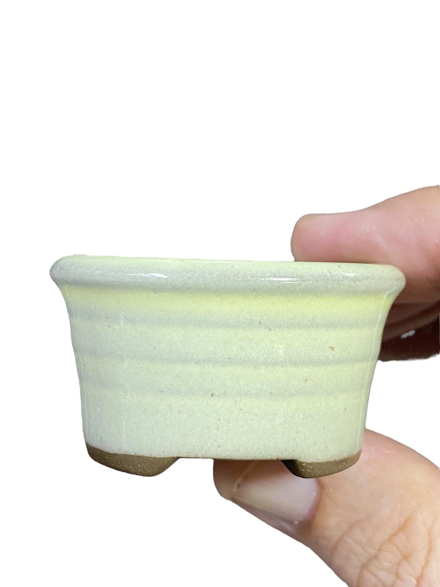 Japanese - Mame Cream Glazed Bowl Bonsai Pot (2" wide)