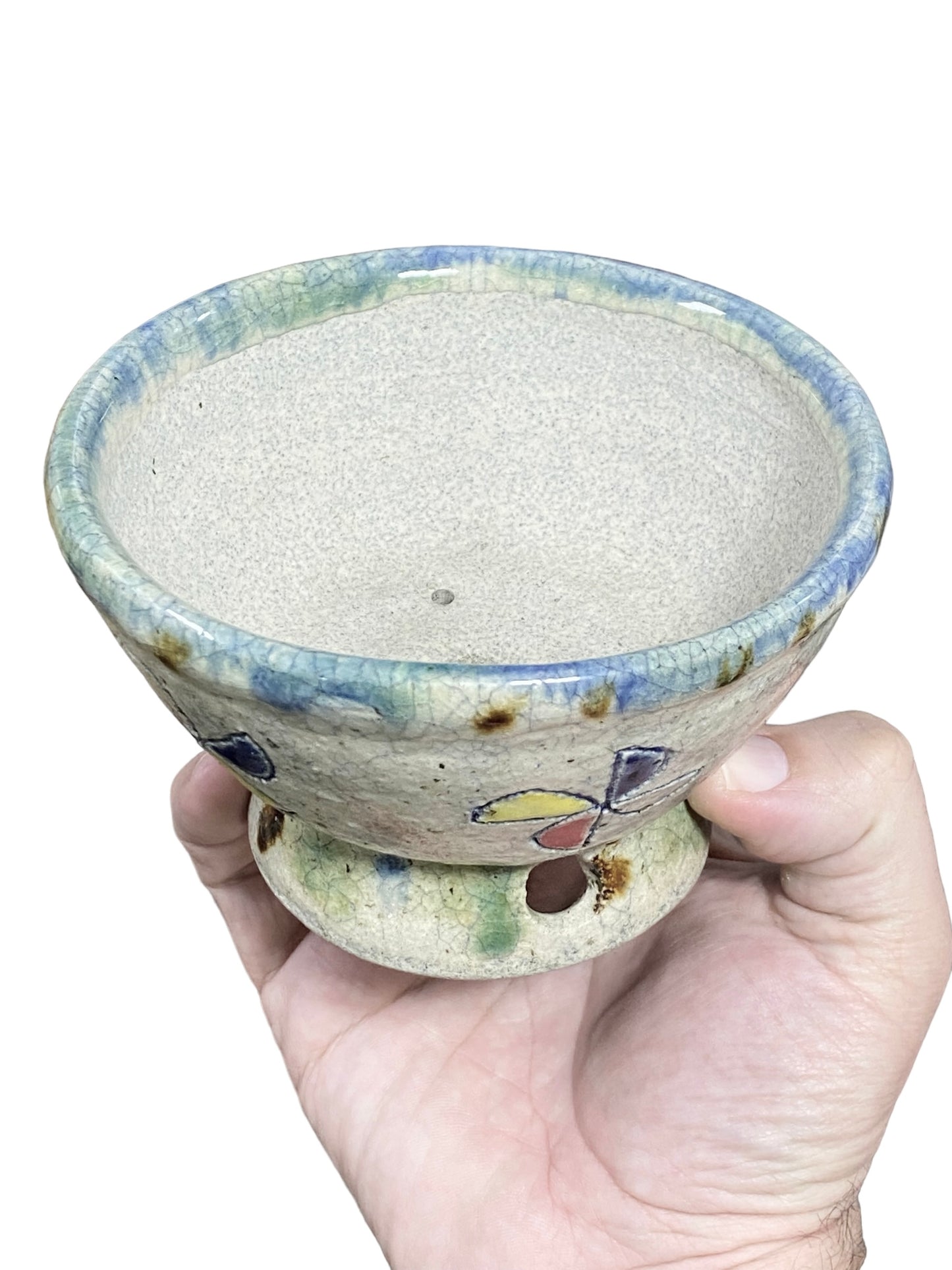 Bunzan - Large Crackle Glazed Round Bowl Bonsai or Accent Pot