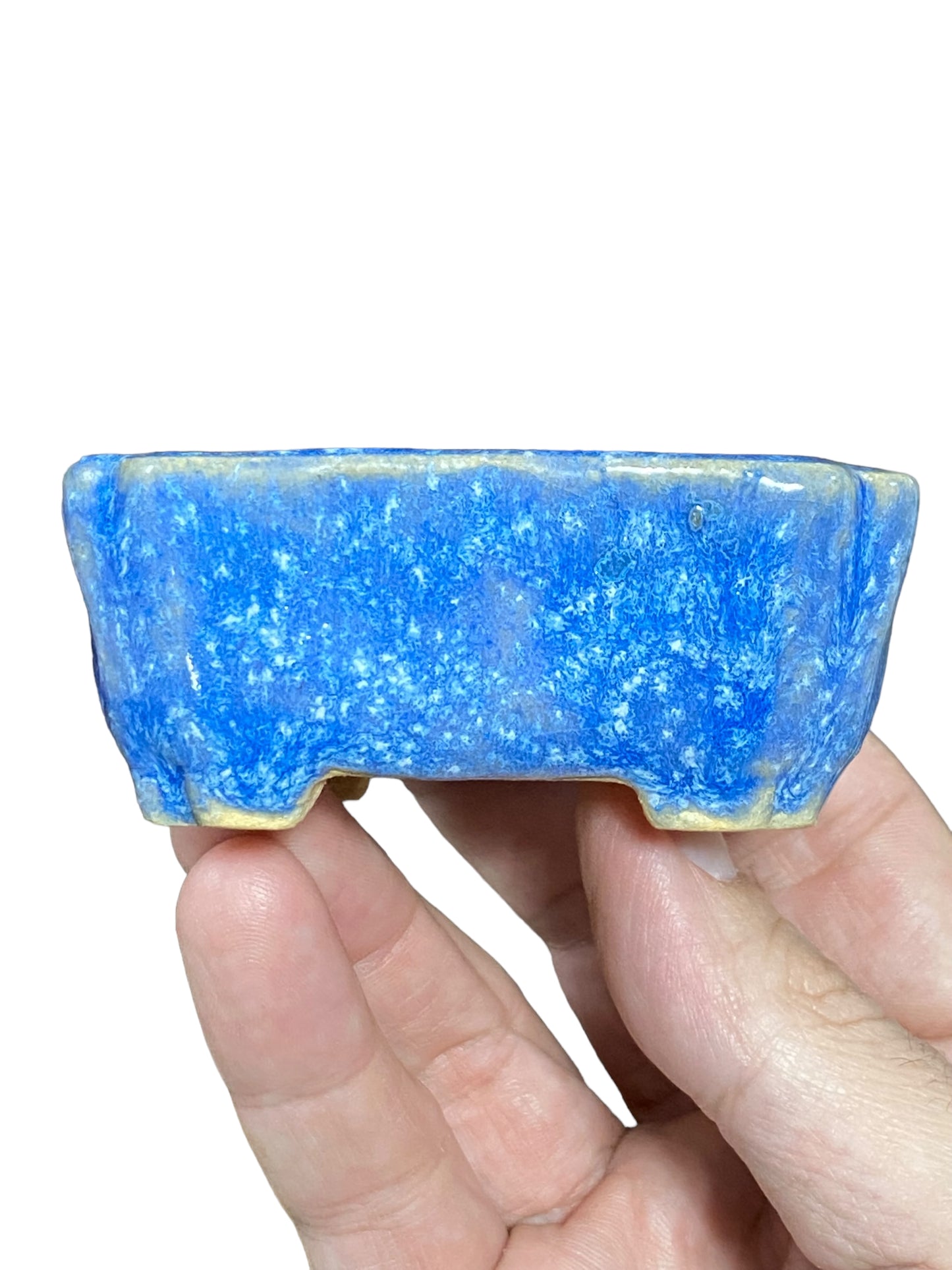 Zyubei - Stunning Blue Glazed Mame Rectangle Bonsai Pot (3-1/4” wide)