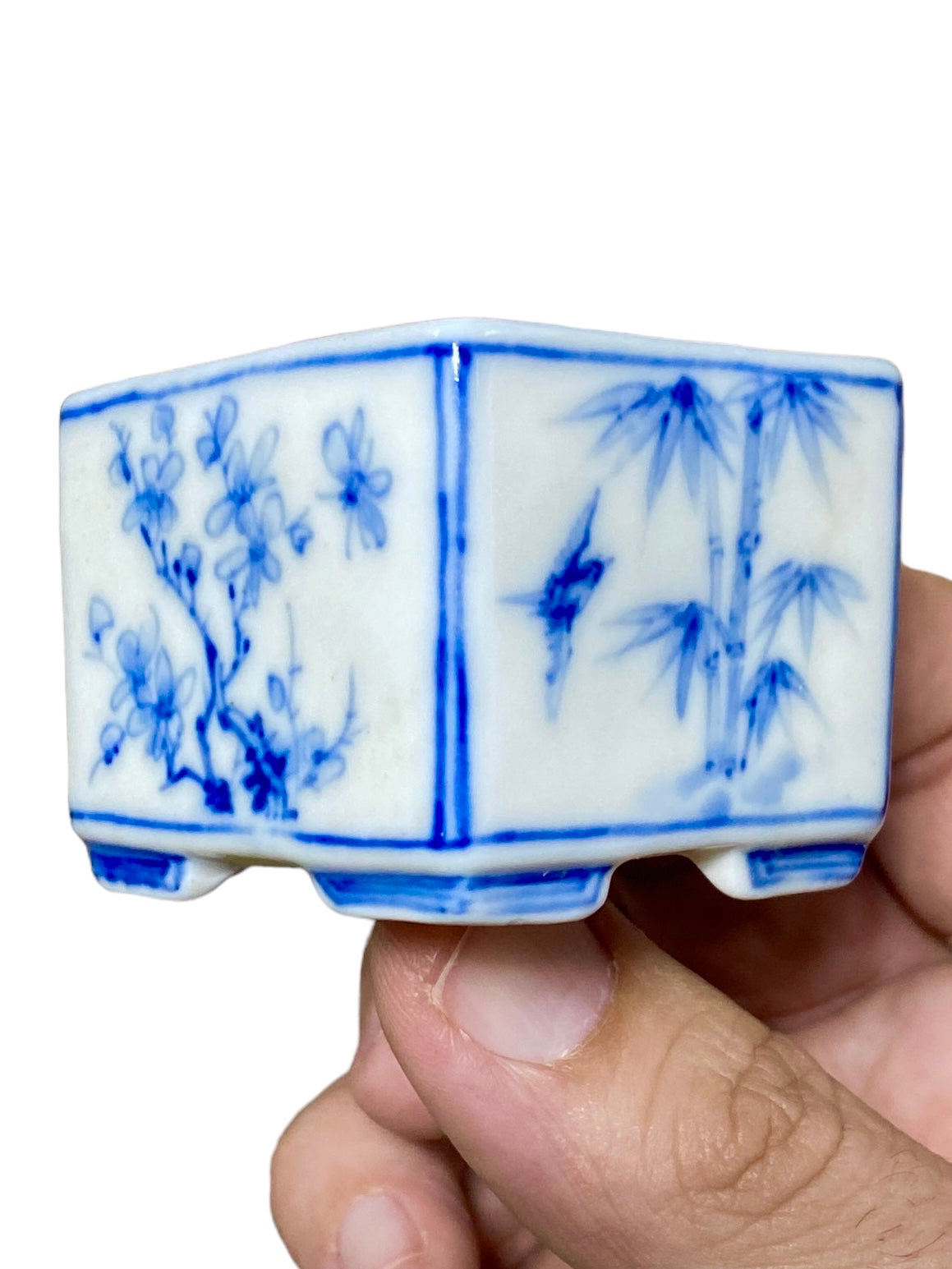 Setsuzan - Painted Mame Rectangle Bonsai Pot