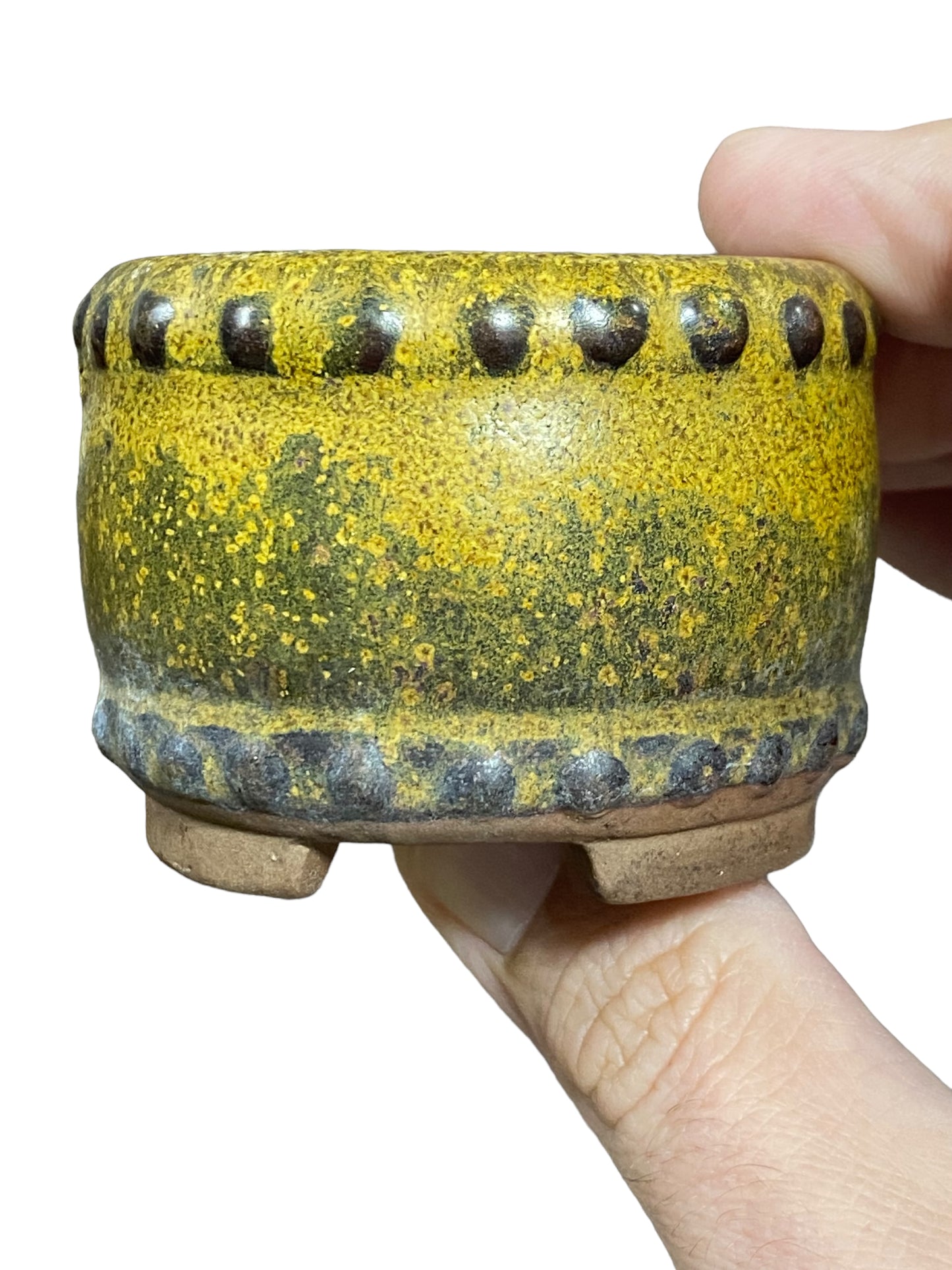 Tosui - Riveted Glazed Drum Bonsai Pot