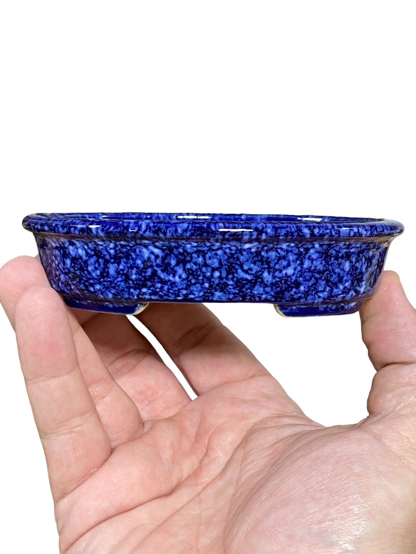 Koyo - Blue & White Glazed Shohin Oval Bonsai Pot