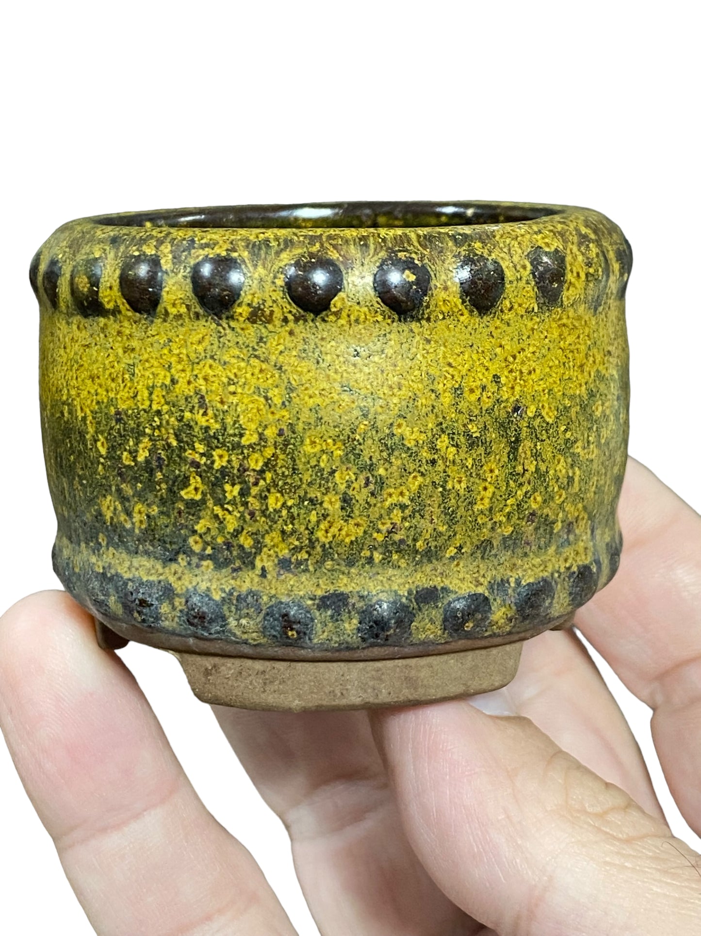 Tosui - Riveted Glazed Drum Bonsai Pot