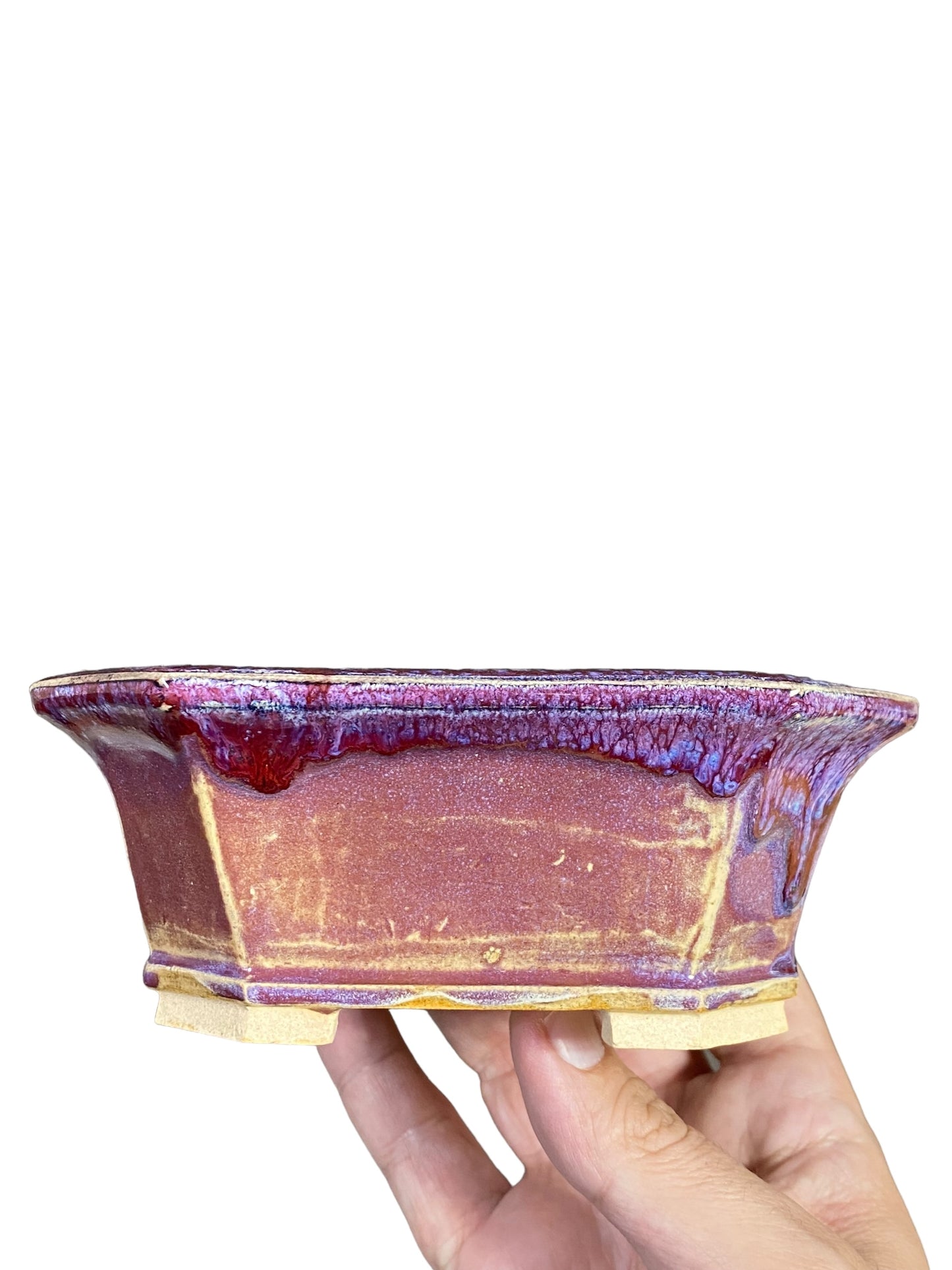 Fukuda Keiun - Multicolor Drip Glazed Bonsai Pot (5-7/8" wide)