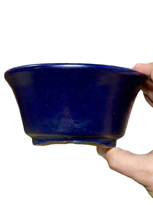 Isso - Ruri Blue Glazed Bowl Bonsai or Accent Pot (6-1/4" wide)