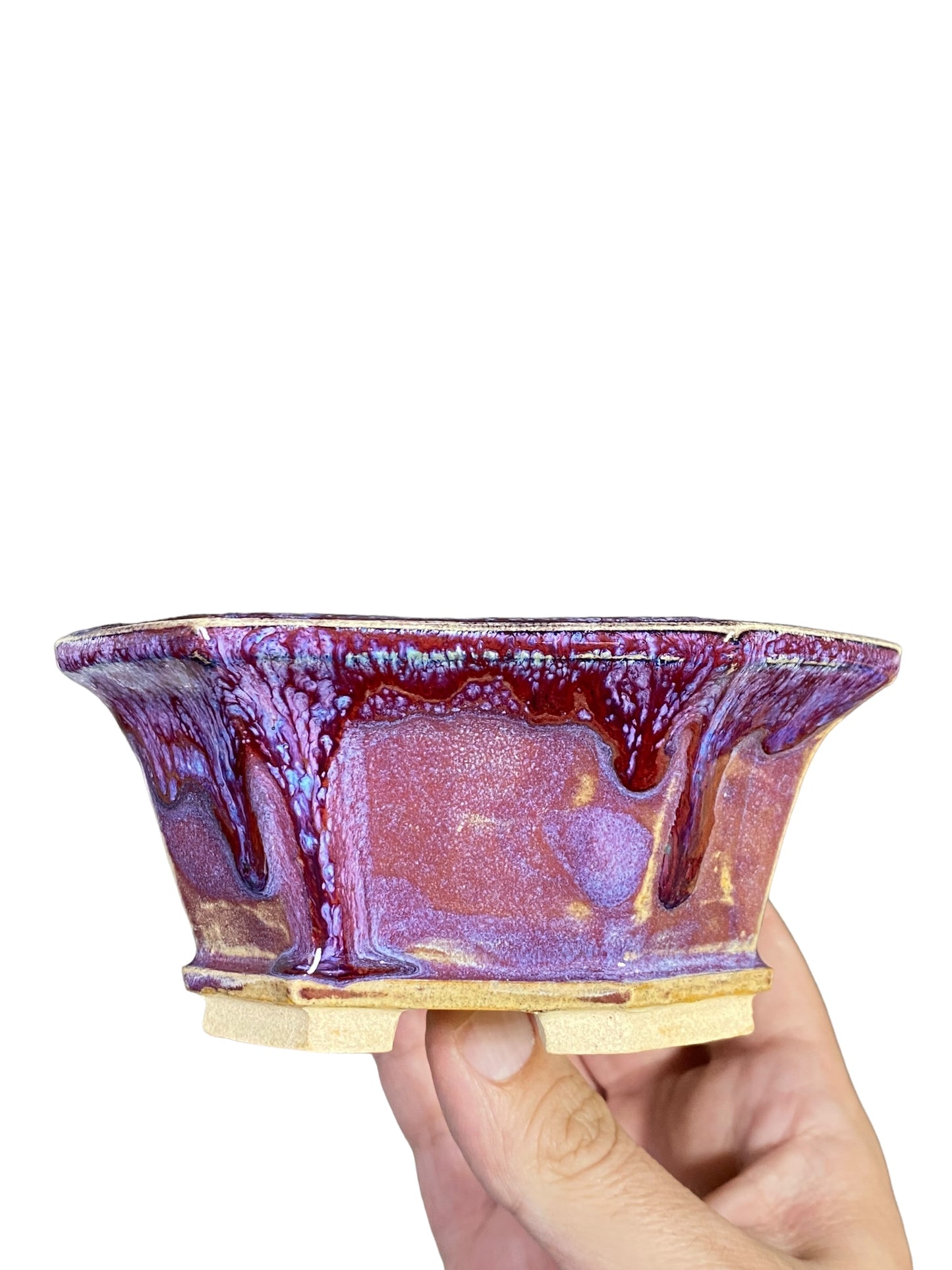 Fukuda Keiun - Multicolor Drip Glazed Bonsai Pot (5-7/8" wide)