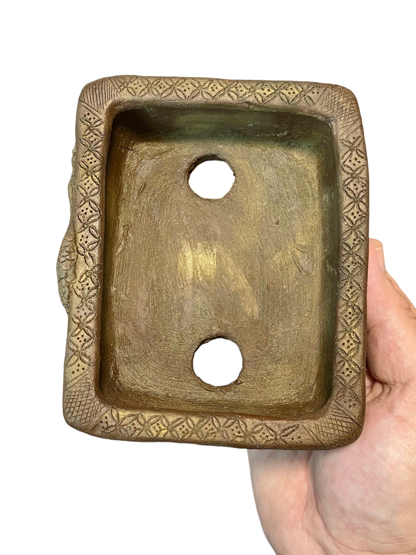 Tani Ranzan - Exhibition Quality Relief Carved Bonsai Pot