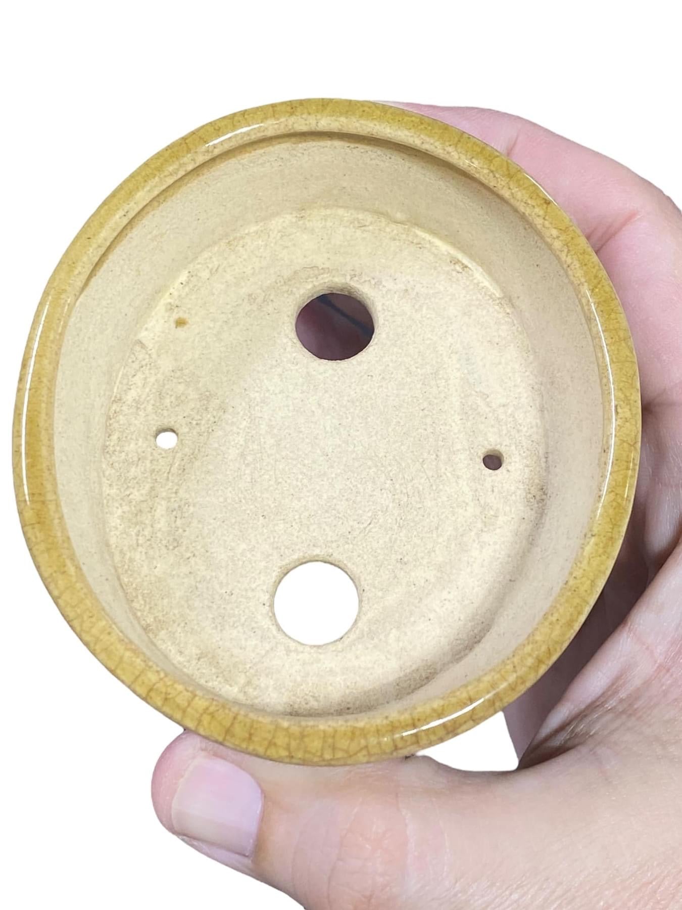 Dokou - Amber Crackle Glazed Bonsai Pot (3-7/8” wide)