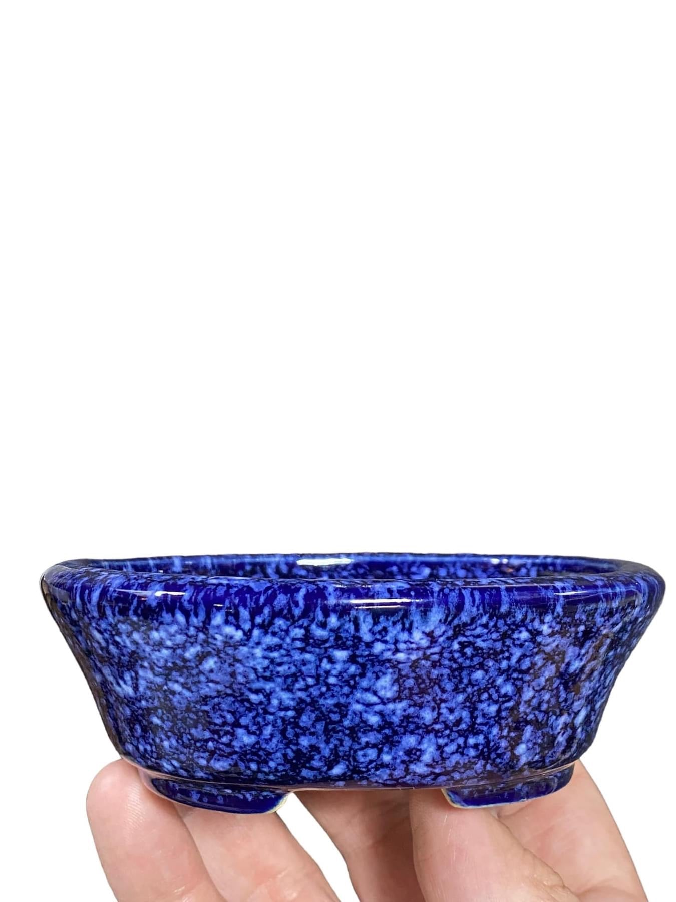 Koyo - Namako Blue Glazed Oval Bonsai Pot (4-7/16" wide)