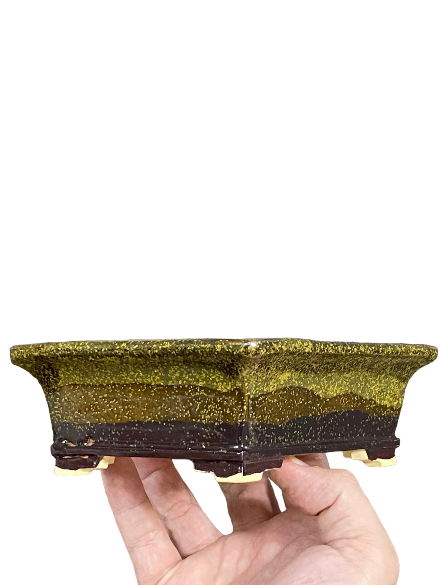 Fukuda Keiun - Triple Layered Glaze Rectangle Bonsai Pot
