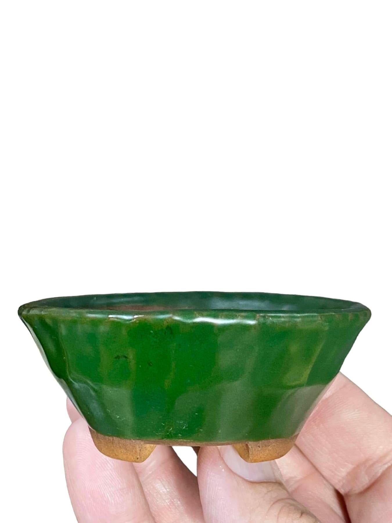 Houzan - Stellar Rich Green Glazed Bonsai Pot (3” wide)