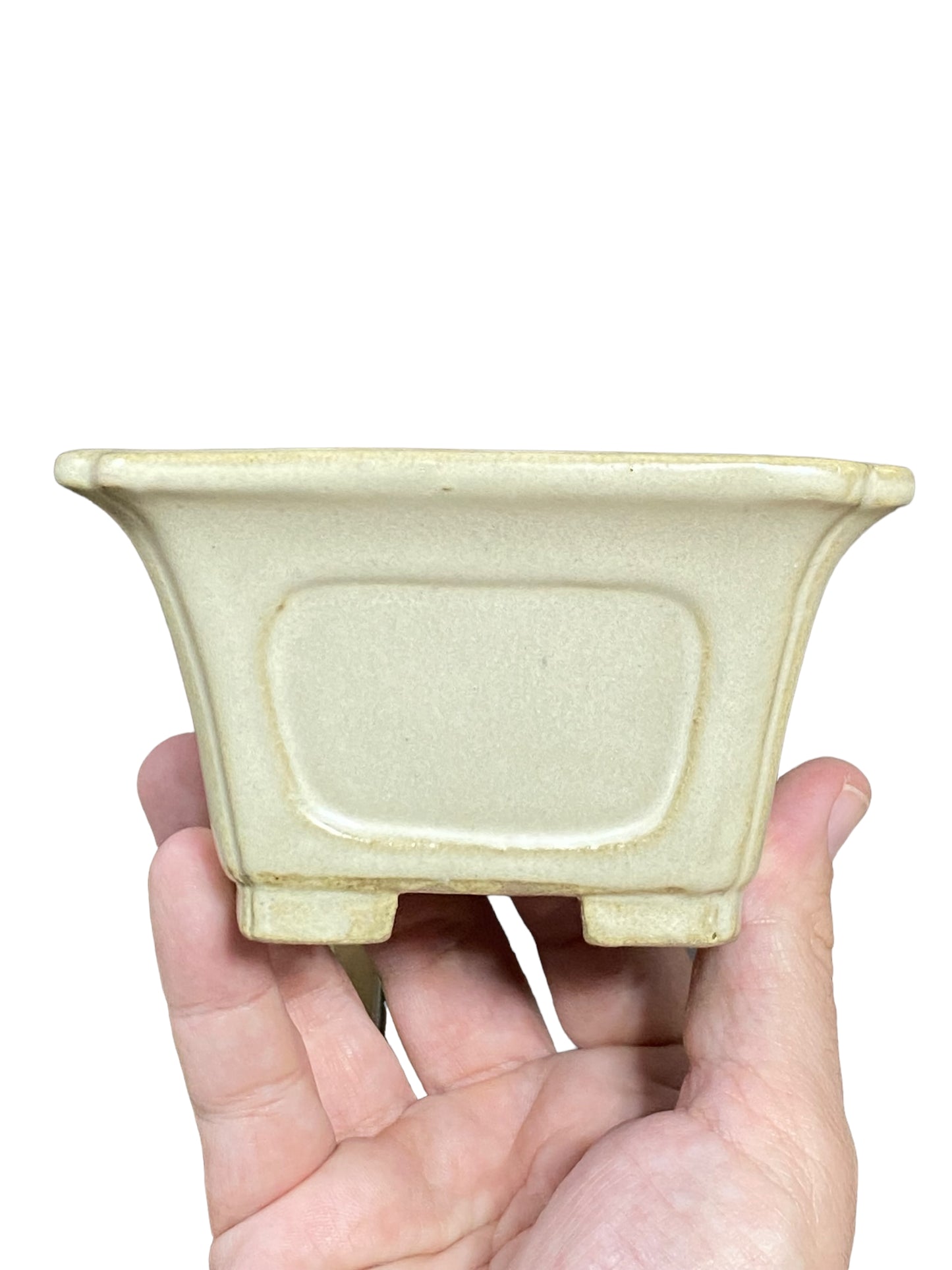 Shibakatsu - Cream Glazed Square Semi-Cascade Style Bonsai Pot