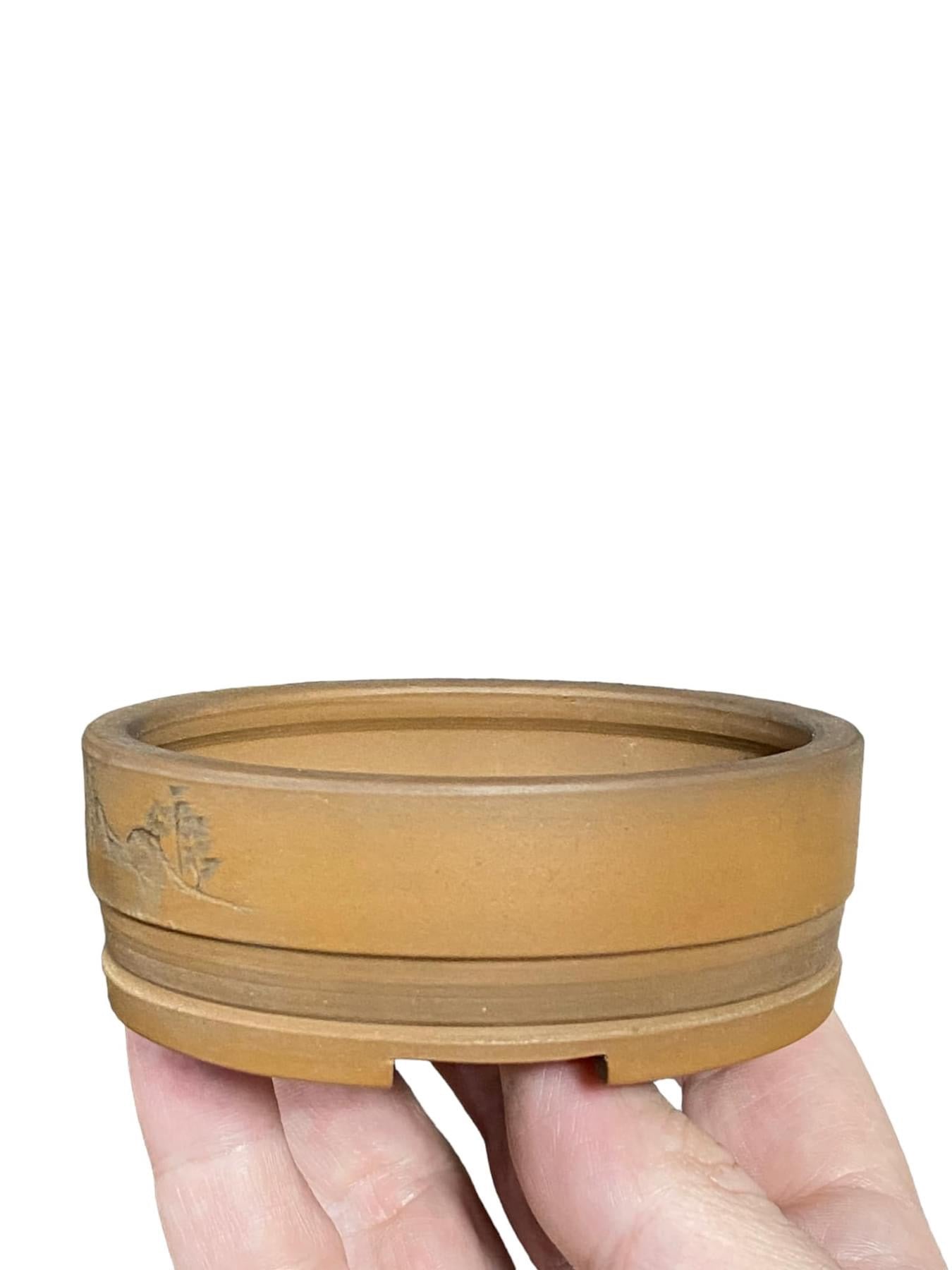 Bigei - Etched Round Style Bonsai Pot (3-1/2” wide)