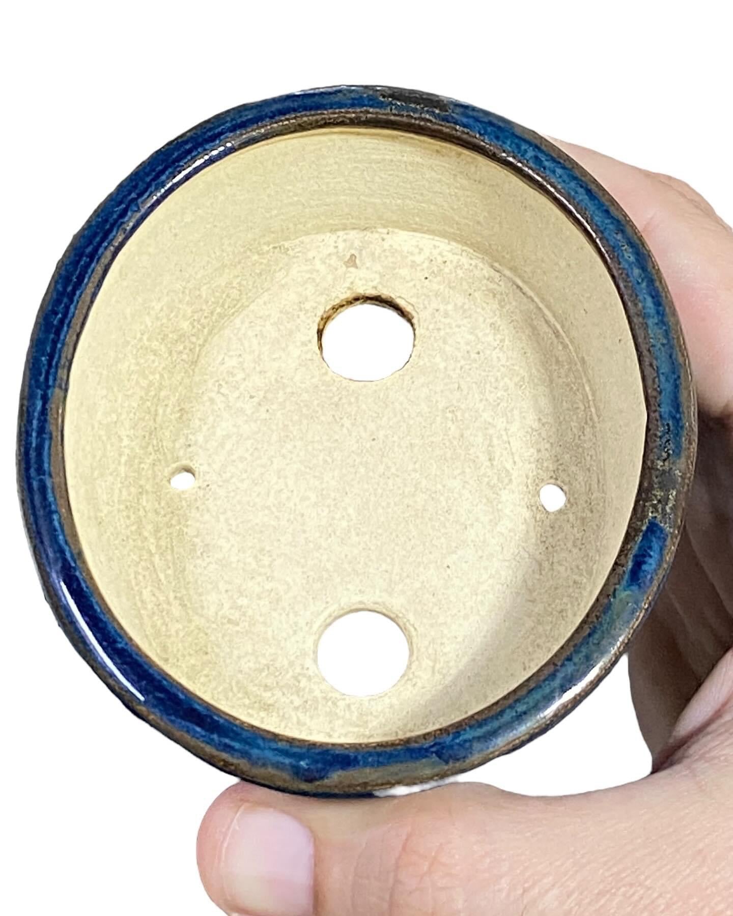 Dokou - Rich Blue Oval Bonsai or Accent Pot (3-5/16” wide)