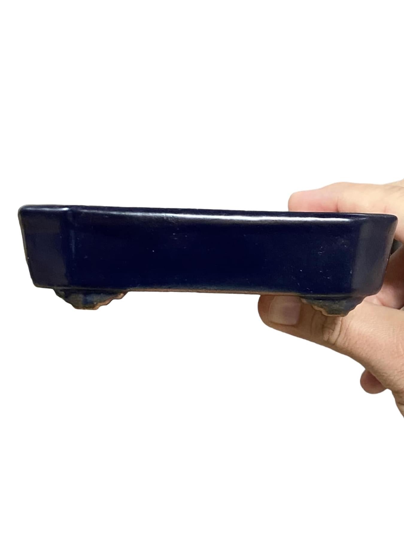 Yamafusa - Deep Blue Glazed Rectangle Bonsai Pot (5-1/4" wide)