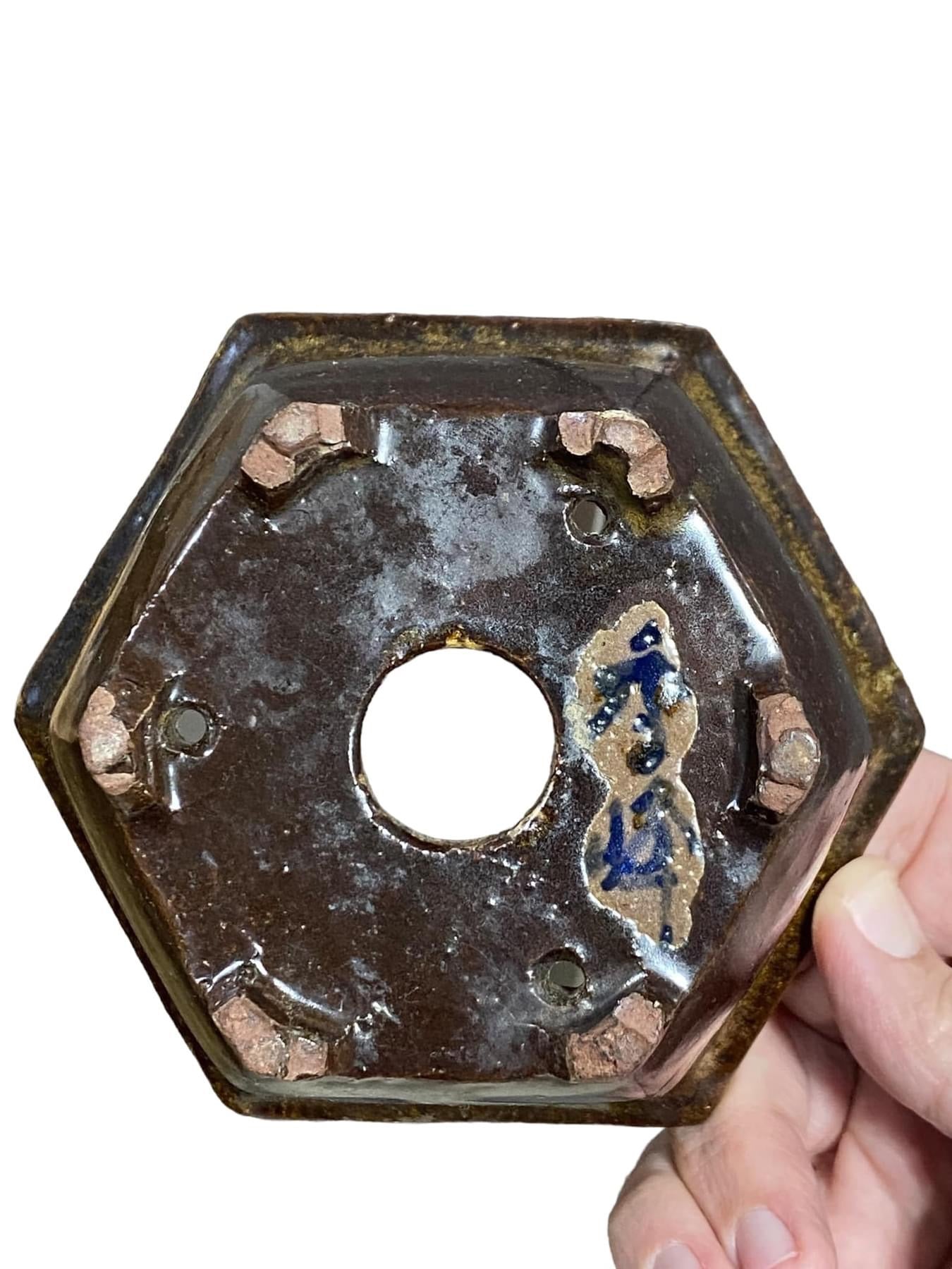 Shuho - Spectacular Glazed Hexagon Shaped Bonsai or Accent Pot