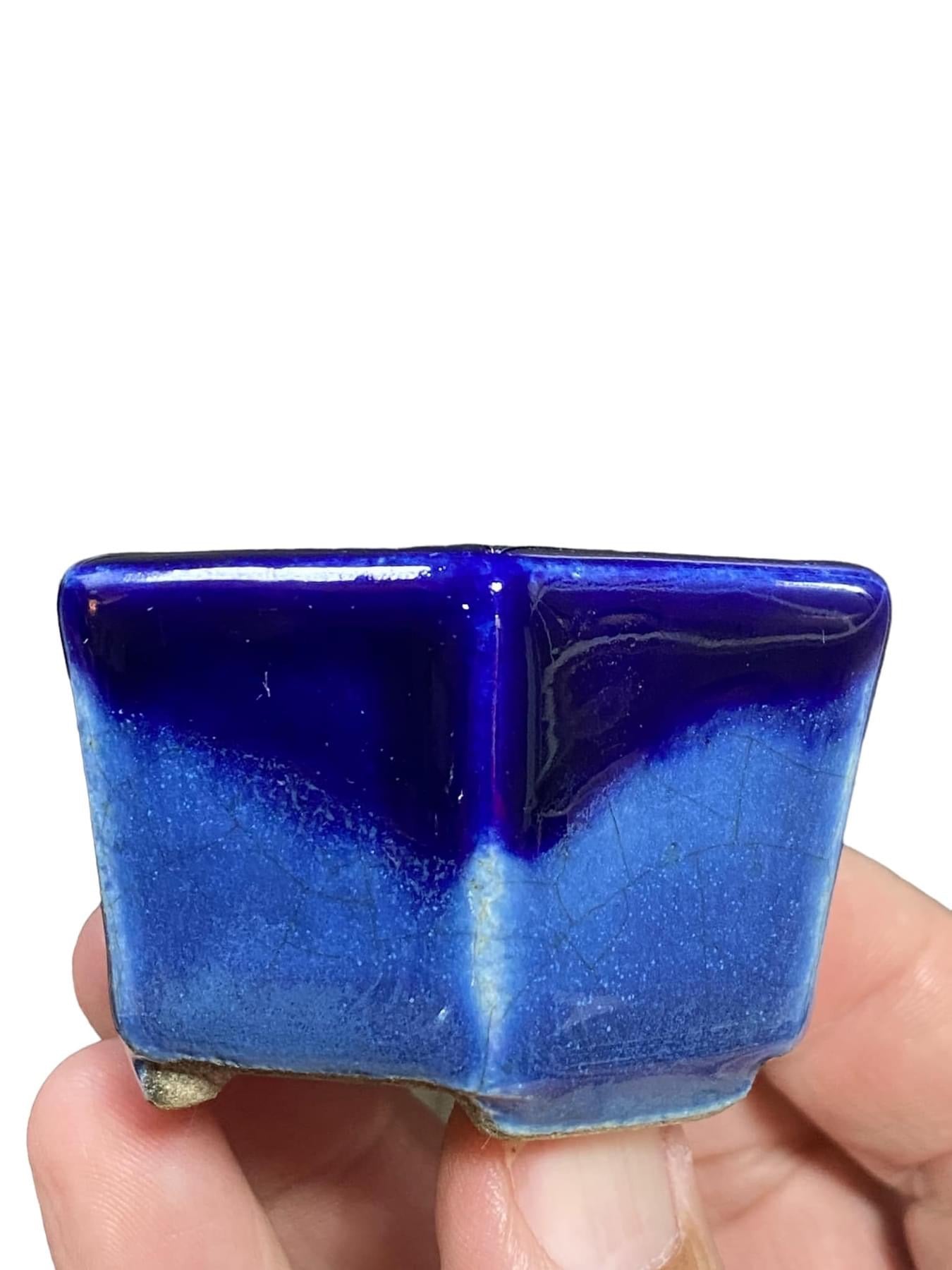 Satomi Terahata - Stellar Two-tone Blue Glazed Bonsai or Accent Pot (2-1/4” wide)