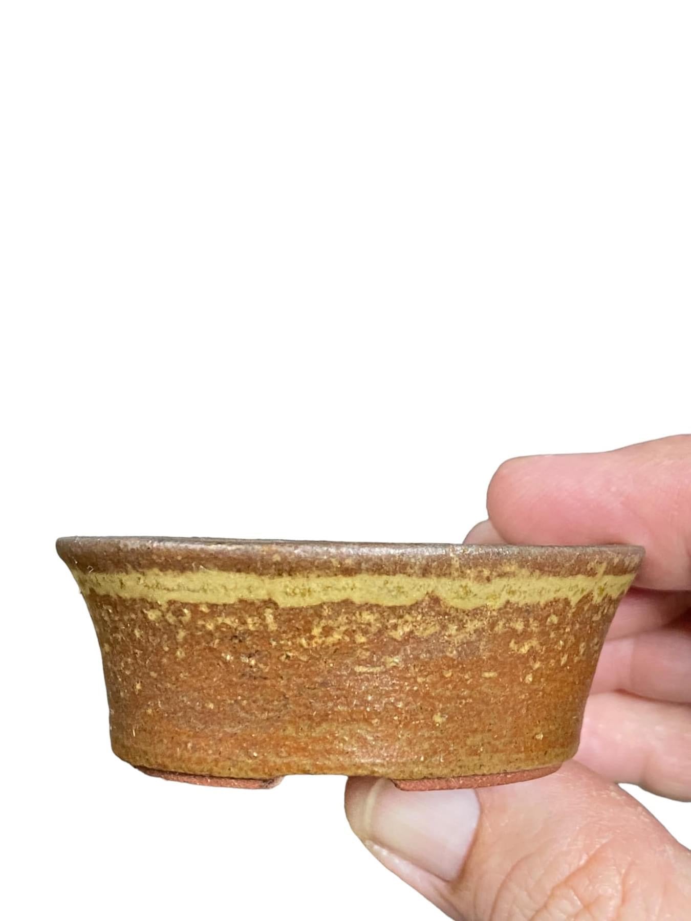 Japanese - Unusual Glazed Round Bonsai Pot (2-1/2" wide)