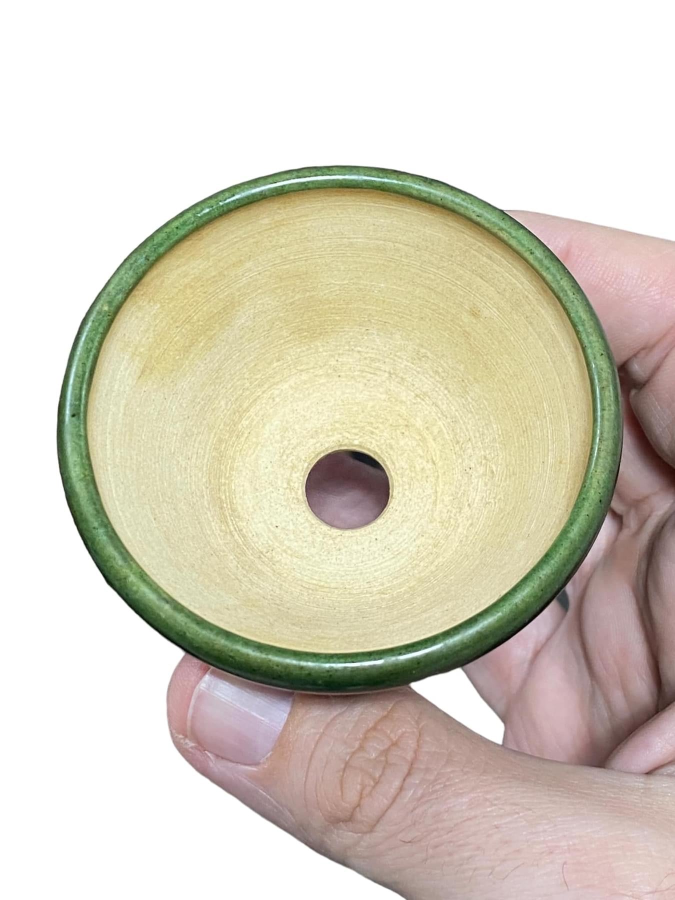 Bikoh - Stellar Green Glazed Round Bonsai Pot