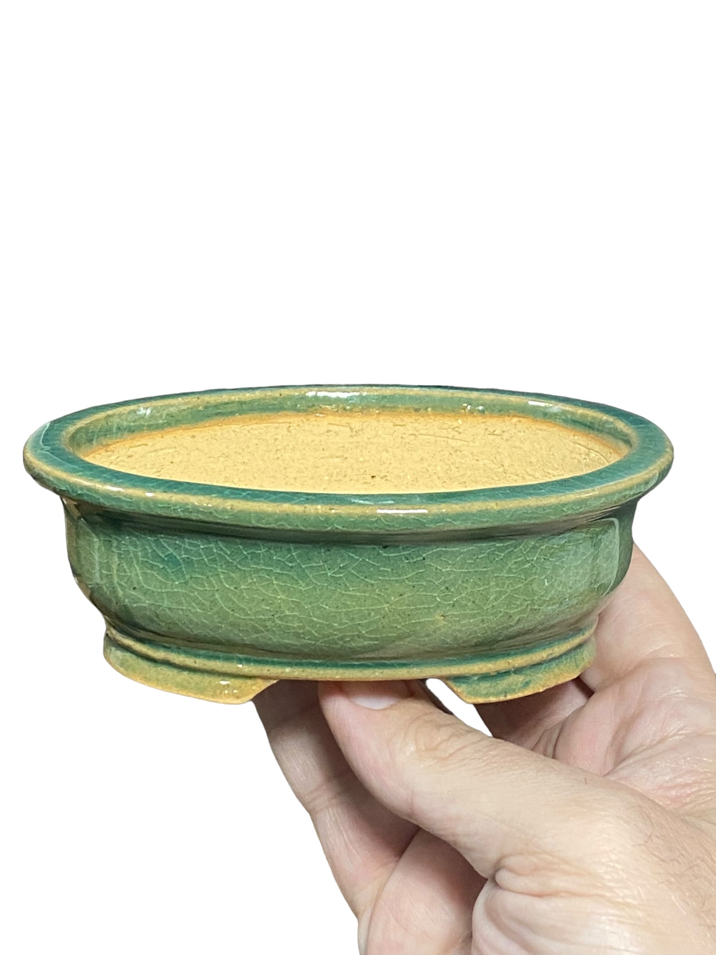 Shibakatsu - Stellar Crackle Glazed Oval Style Bonsai Pot