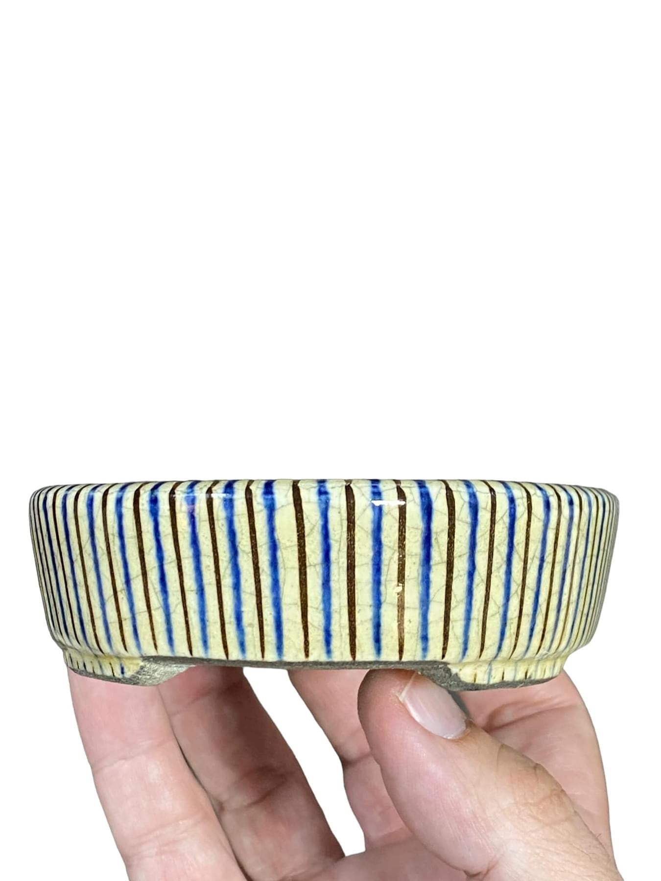 Satomi Terahata - Wonderful Crackle Glazed and Striped Bonsai Pot (5-1/8” wide)