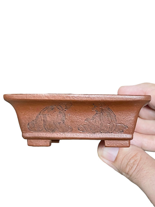 Maruhei - Relief Carved Footed Rectangle Style Bonsai Pot