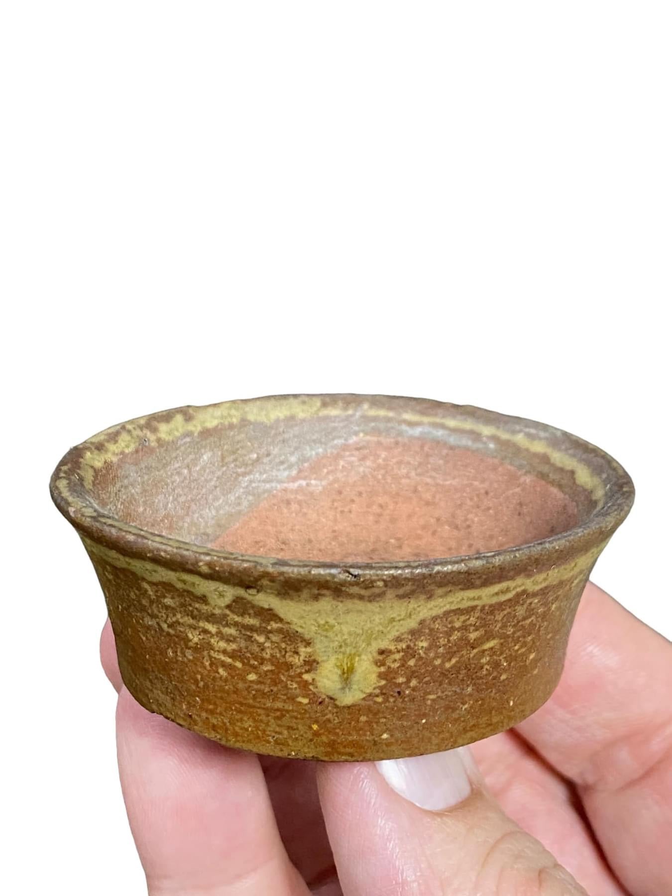 Japanese - Unusual Glazed Round Bonsai Pot (2-1/2" wide)