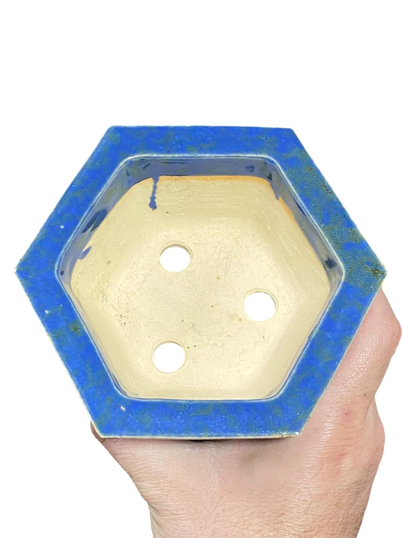 Fukuda Keiun - Blue and Green Hexagon Bonsai Pot