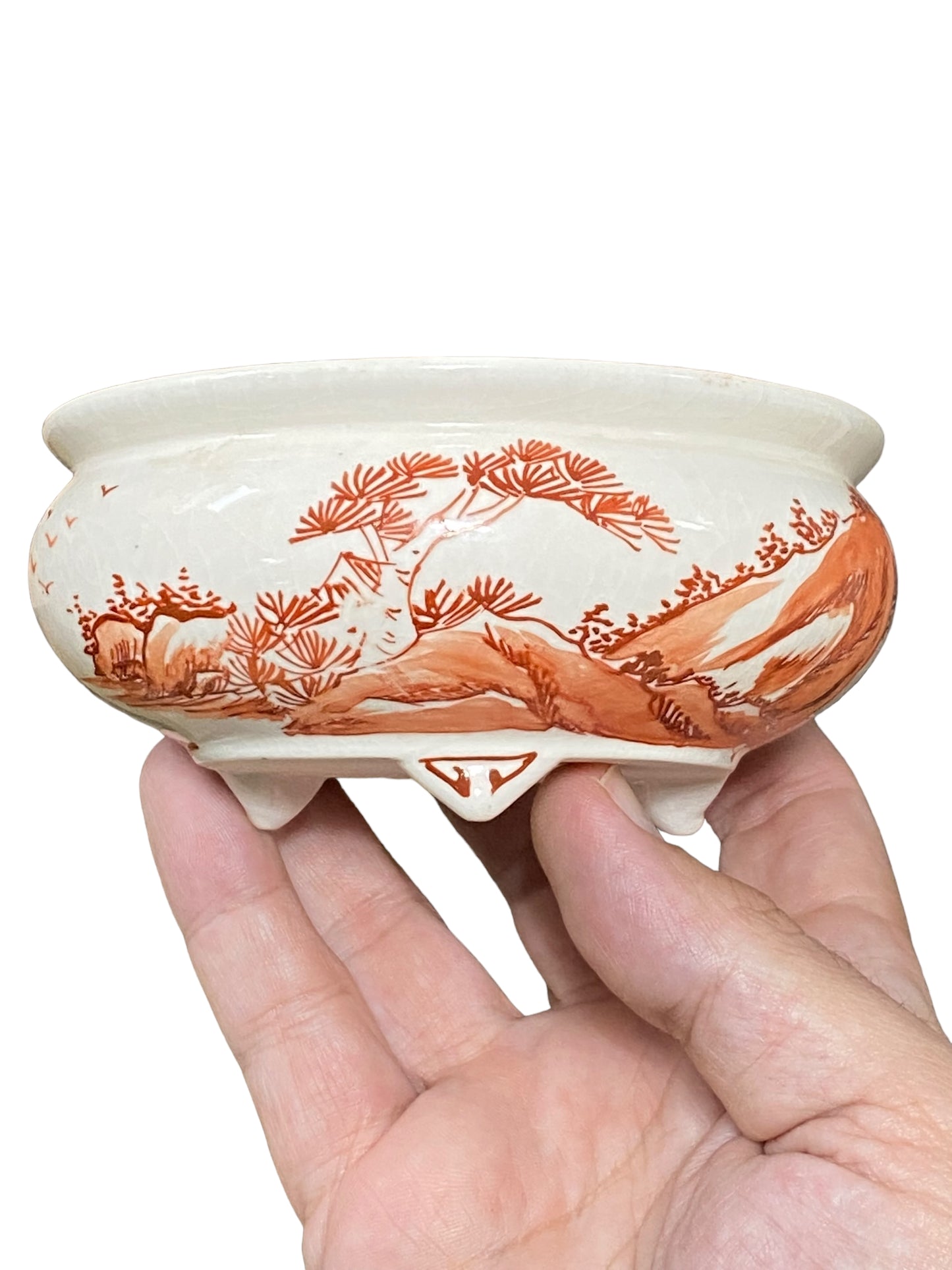 Seiwafu - Stellar Scenic Painted Bonsai Pot (4-1/2" wide)