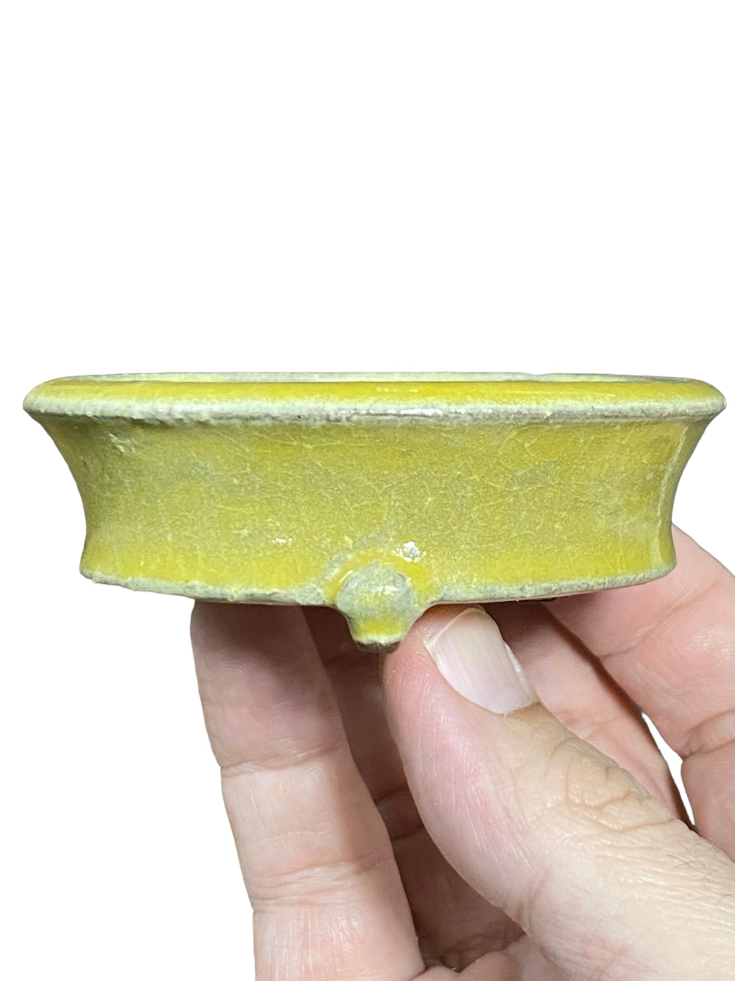 Eimei - Older Yellow Crackle Glazed Footed Round Bonsai Pot