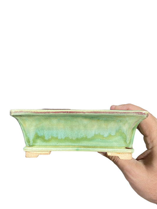 Fukuda Keiun - Stellar Crackle Glazed Rectangle Bonsai Pot (6-1/4” wide)