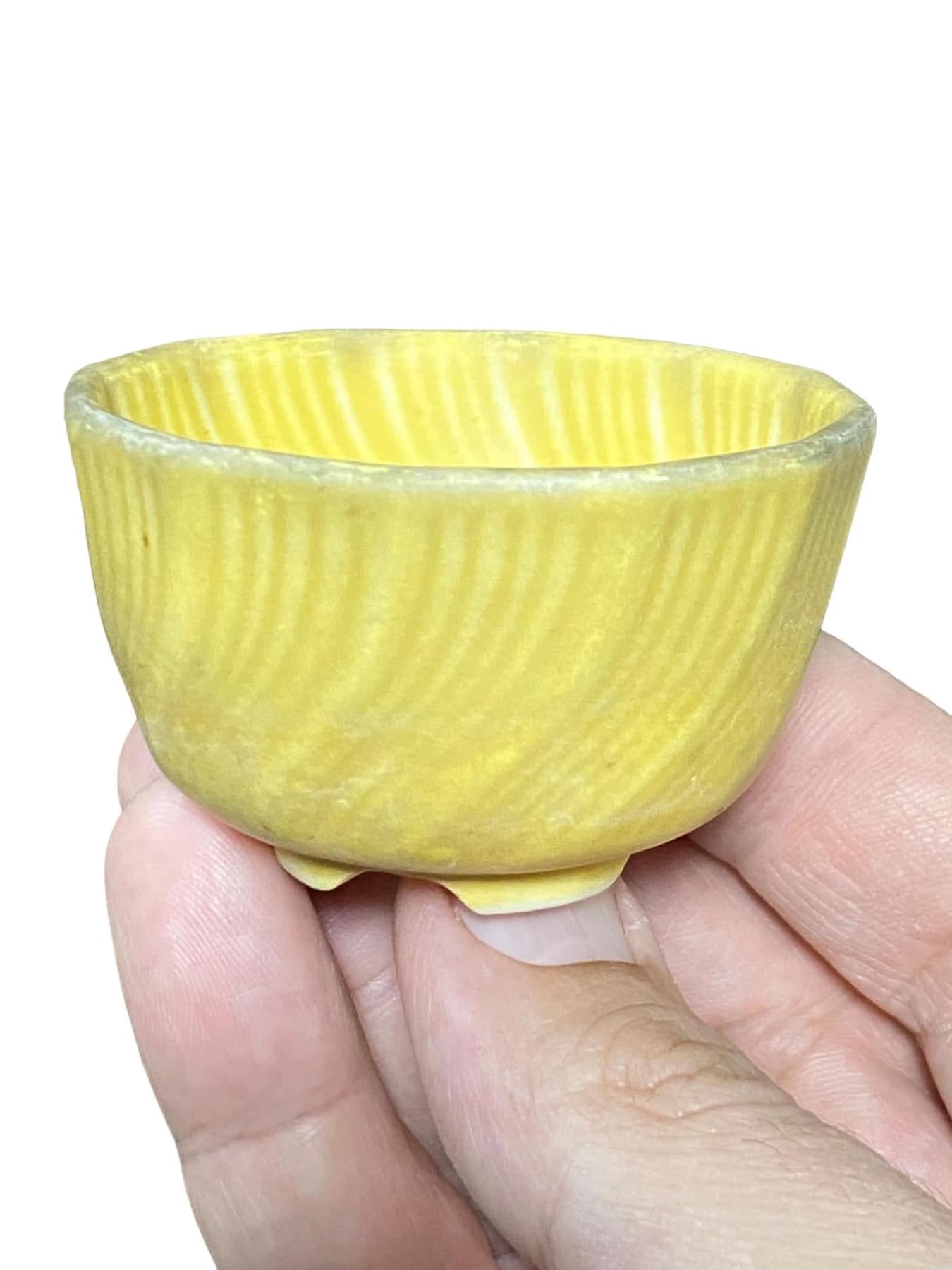 Japanese - Well Aged Yellow Glazed Accent or Bonsai Pot (1" wide)