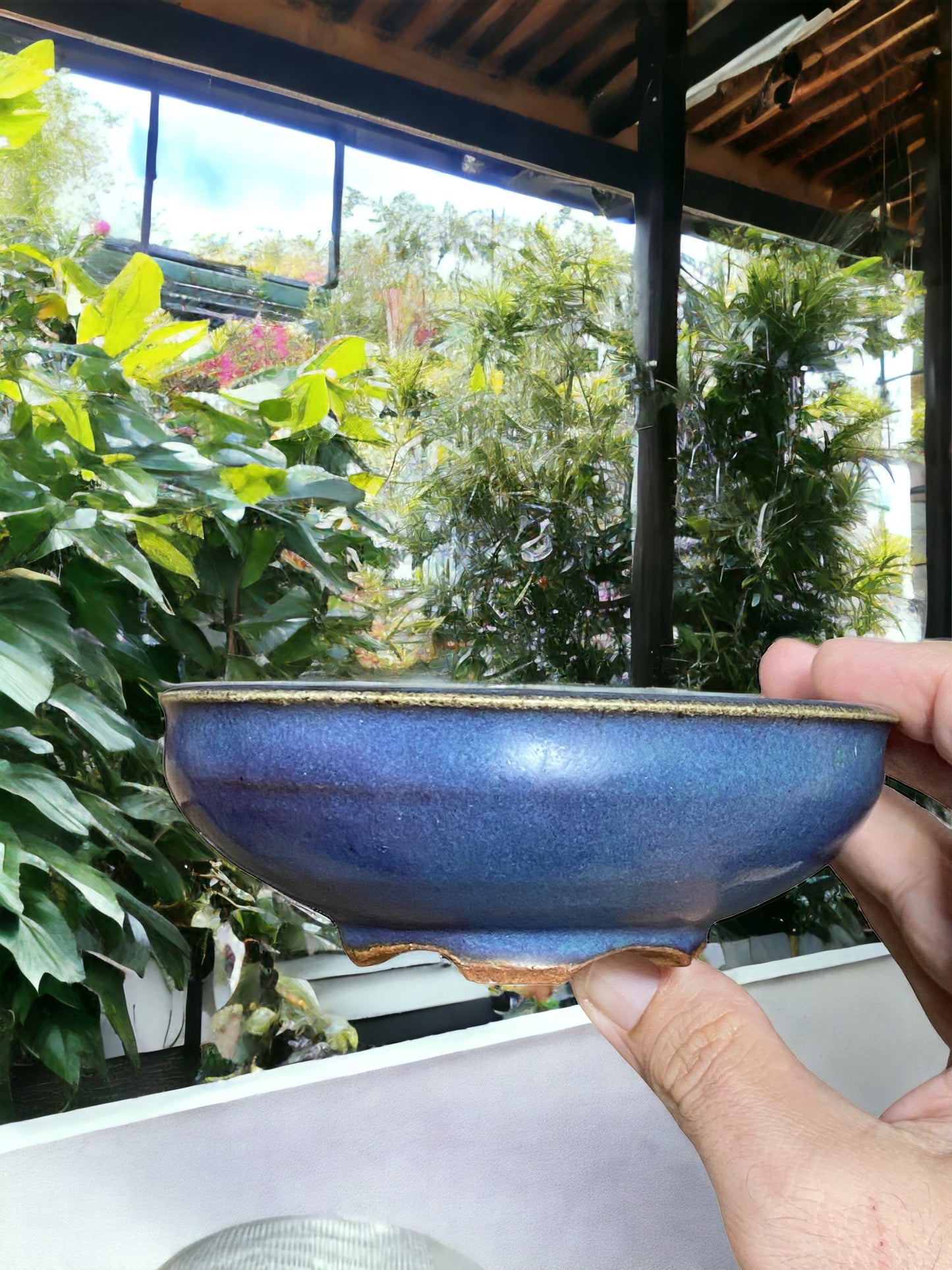 Shoseki - Rare Older Blue Glazed Bonsai Pot