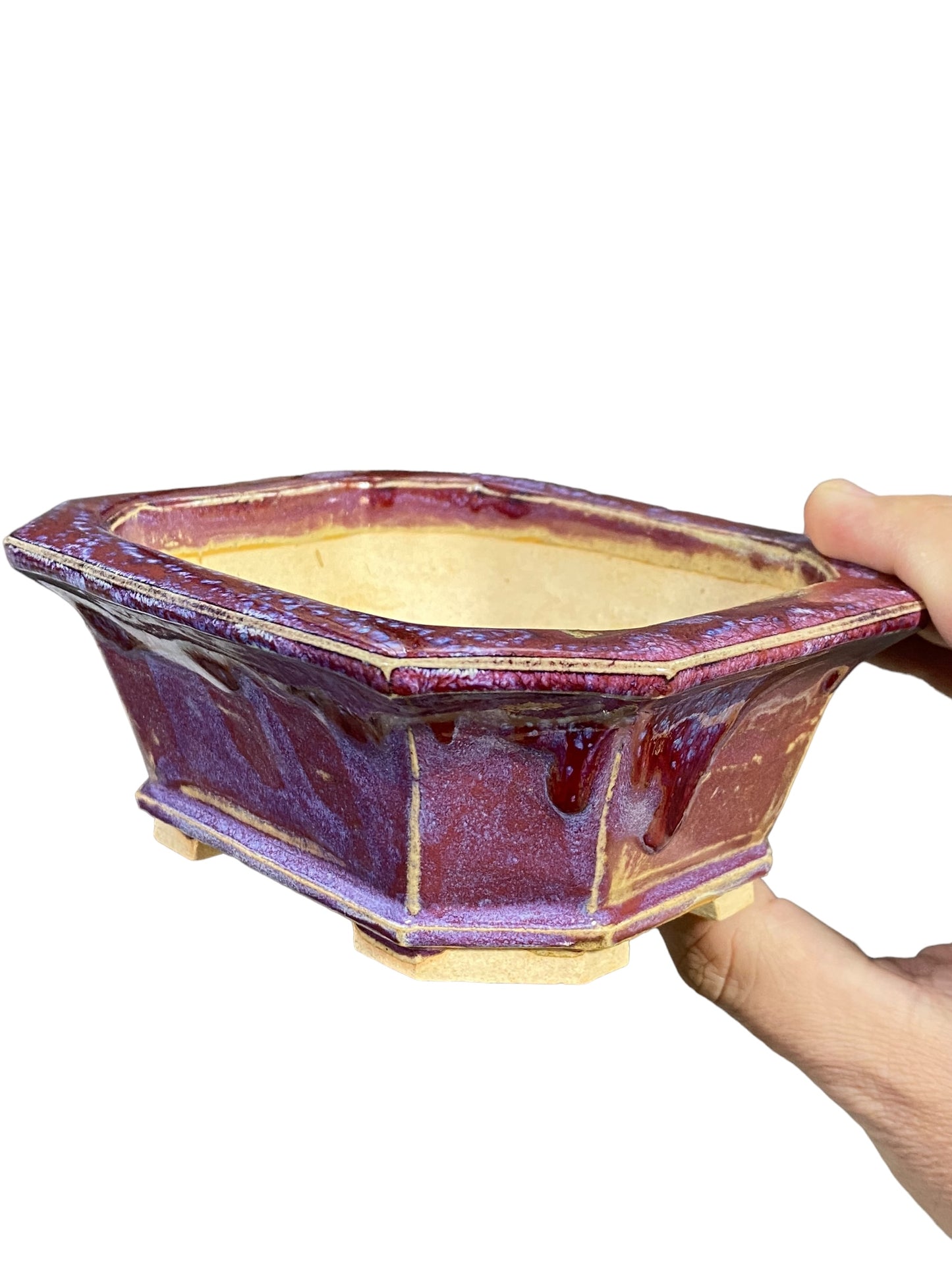 Fukuda Keiun - Multicolor Drip Glazed Bonsai Pot (5-7/8" wide)