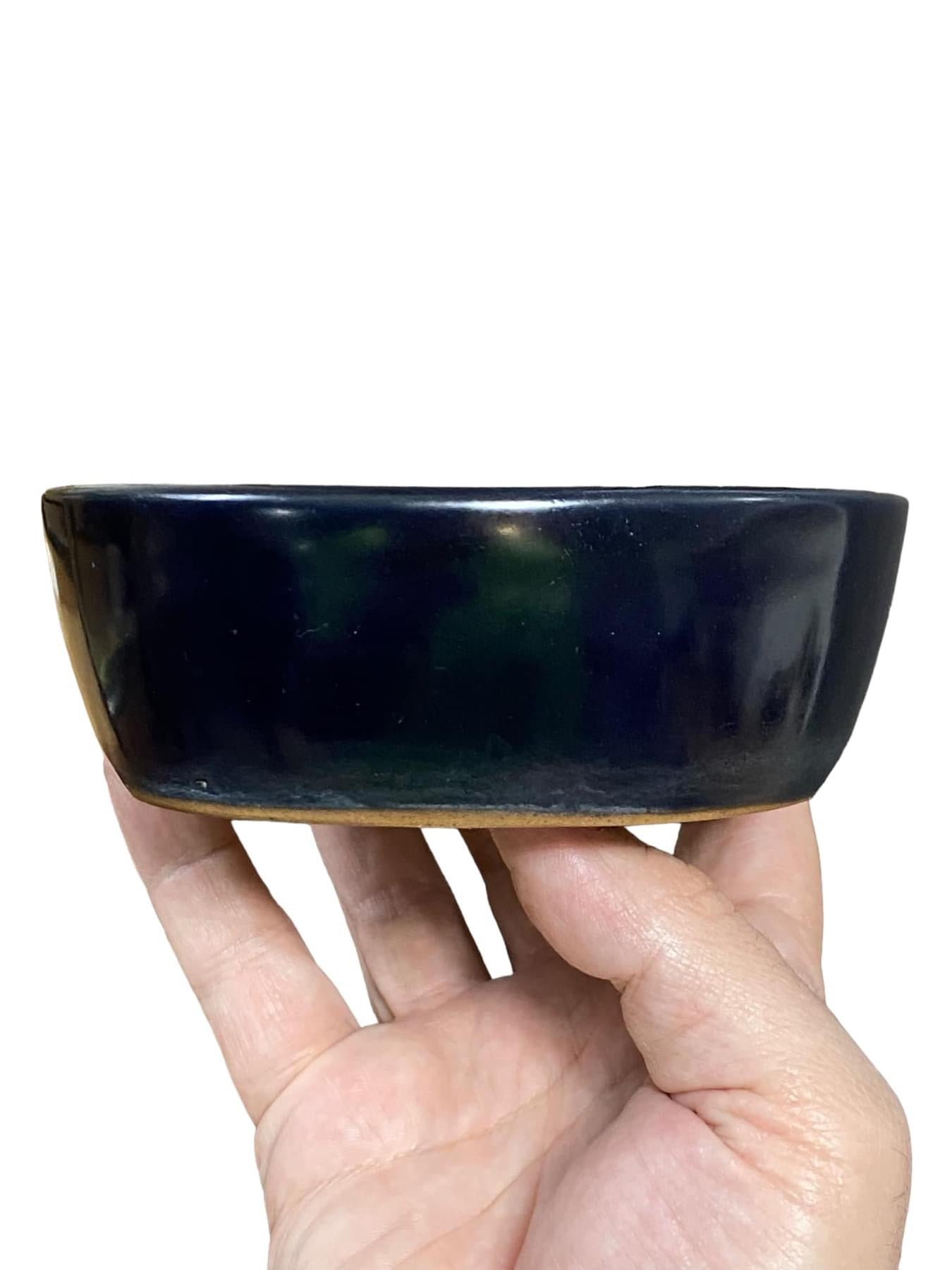 Housyu - Ruri Blue Glazed Oval Bonsai Pot (6-1/4" wide)