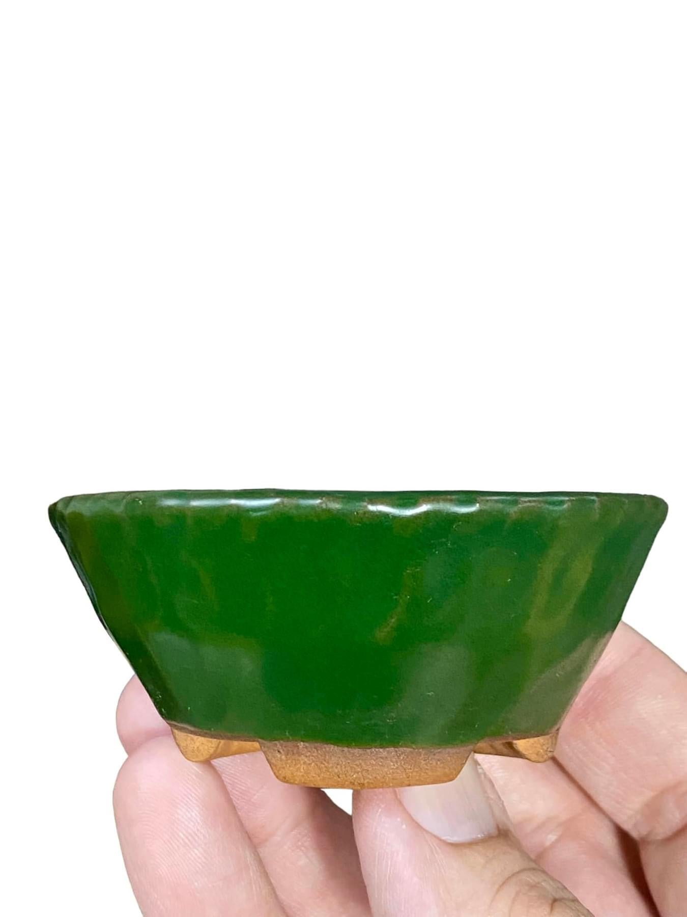 Houzan - Stellar Rich Green Glazed Bonsai Pot (3” wide)