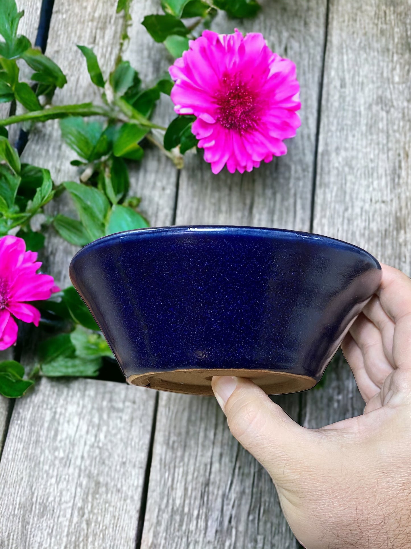 Isso - Ruri Blue Glazed Bowl Bonsai Pot (6-7/16" wide)