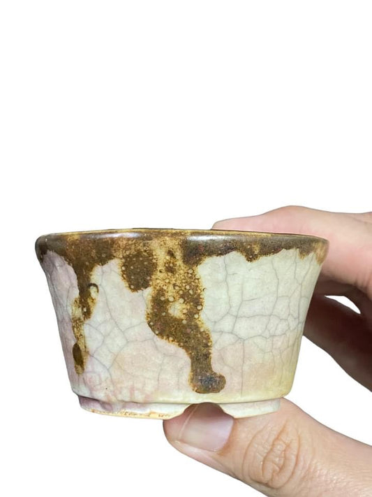 Syouzan - Rare Crackle with Dip Glaze Bonsai or Accent Pot (2-11/16” wide)