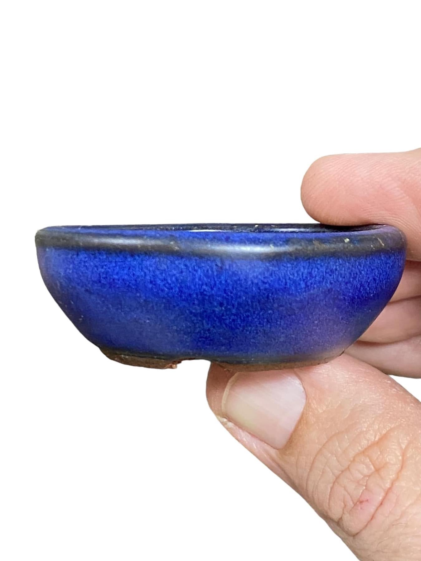 Blue Glazed Mame Round Bonsai Pot from China (2-1/8' wide)